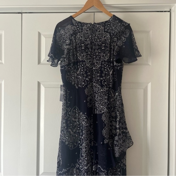Chaps Dress Paisley Flowy Navy Blue White Maxi Dress Size 14 NWT - Picture 12 of 13